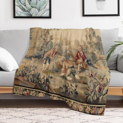Aubusson  Antique French Tapestry Print Throw Blanket