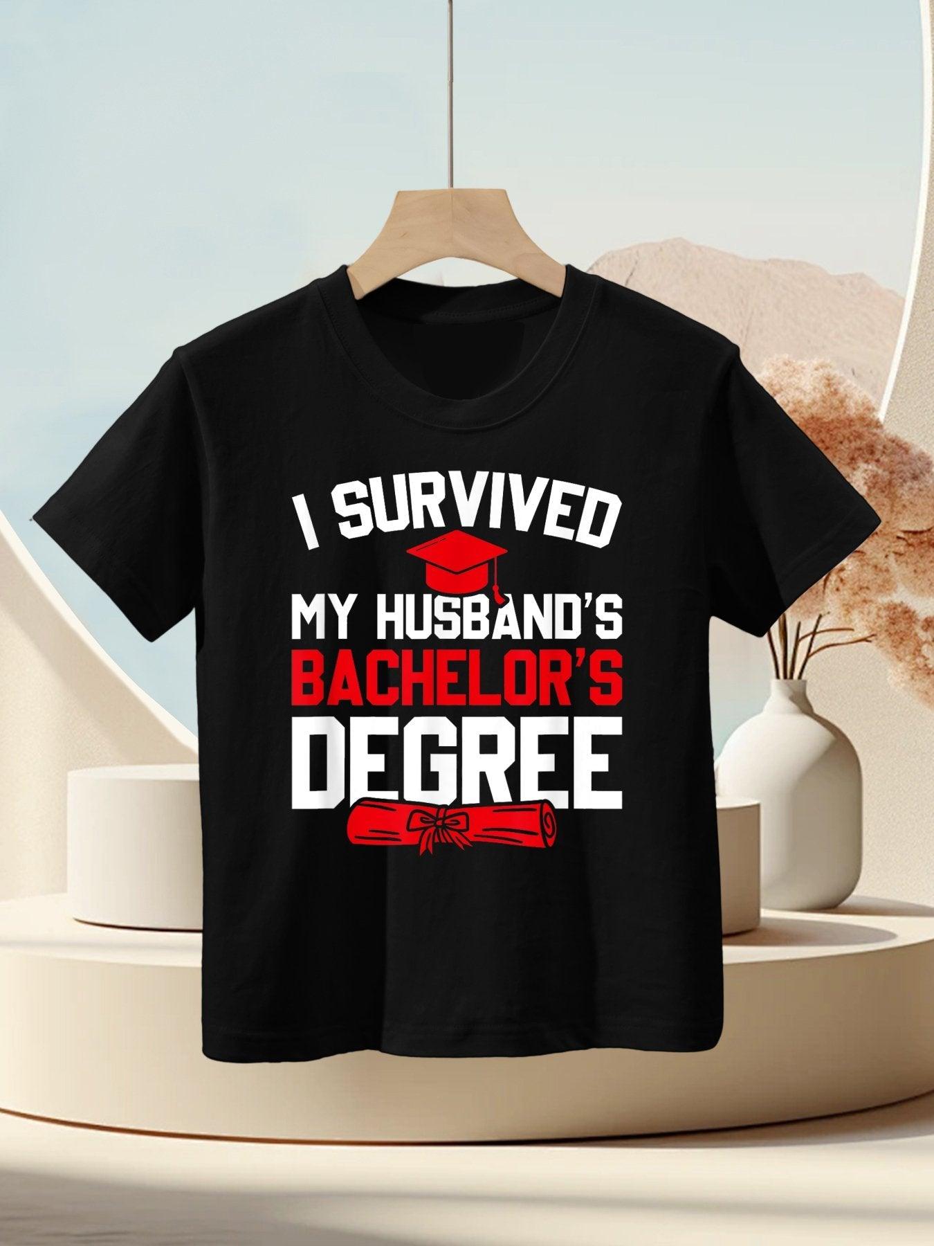I Survived My Husband's Bachelor's Degree, Funny Graduation Kids T-Shirt