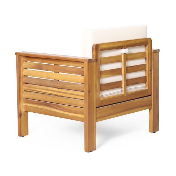 Outdoor Acacia Wood Club Chairs with Cushions, Teak+Beige, 27.75