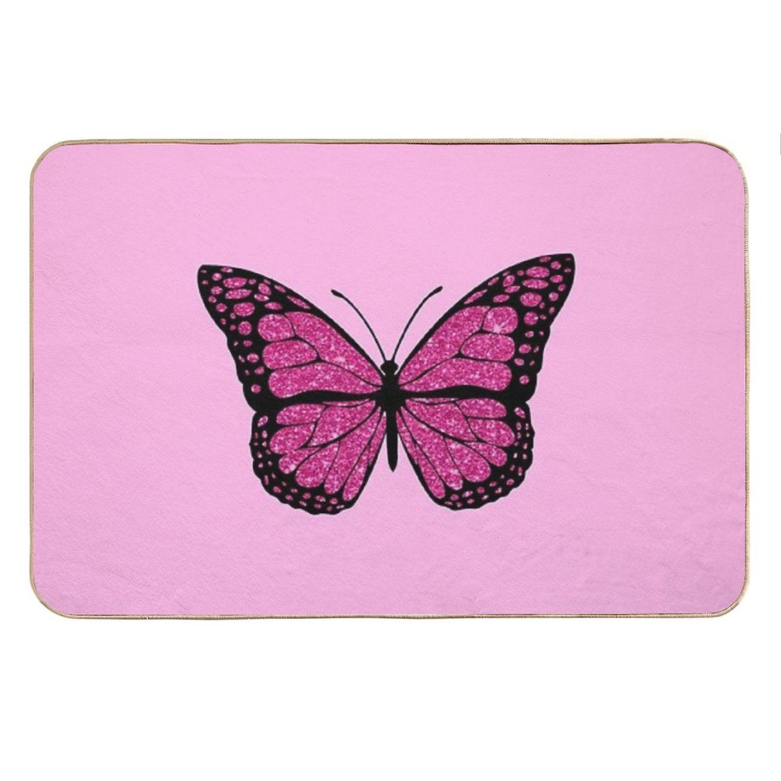 Pink Glitter Butterfly Bath Mat