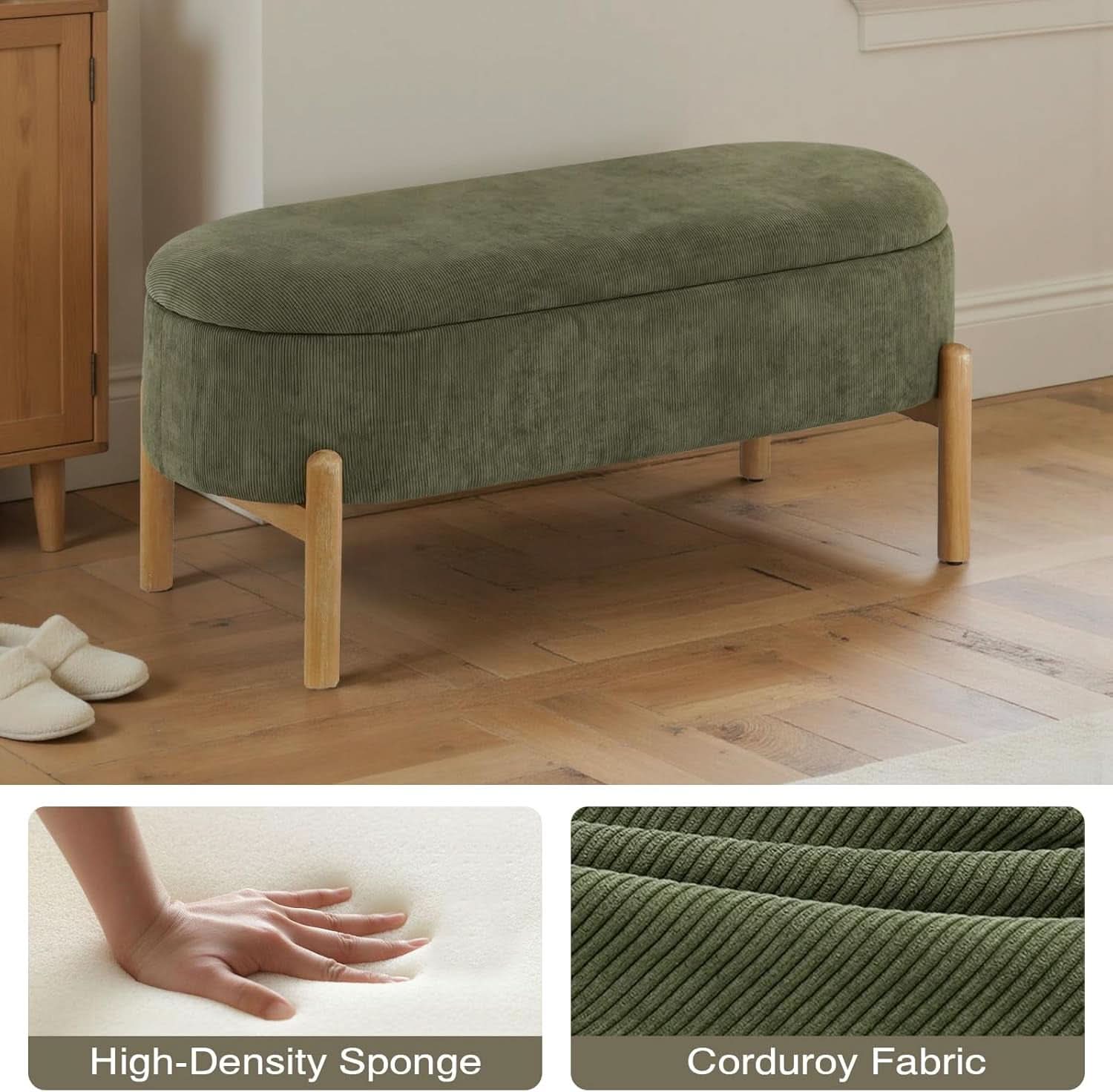 Green Oversized Storage Solution Bench Ottoman Bedroom