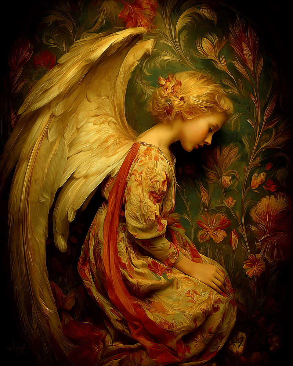 Angel Art Print - Classic Nouveau 8x10 Artwork With Acid Free Mat