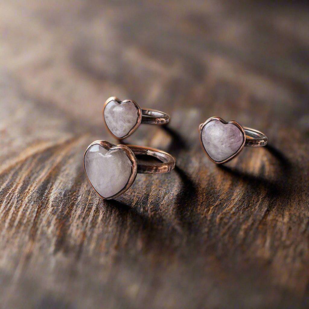 Copper Kunzite Heart Ring for Love and Healing | By Blackbird & Sage