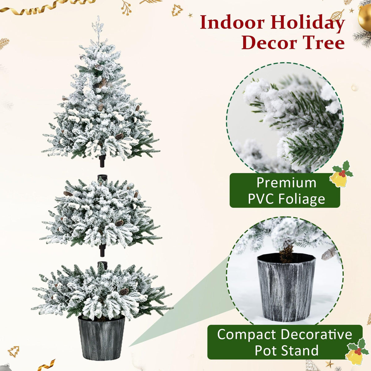 3-Piece Flocked Pre-Lit Christmas Tree Set