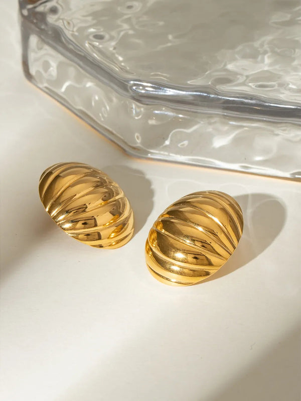 18K Gold-Plated Stainless Steel Ribbed Earrings
