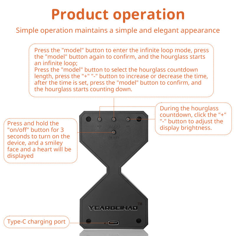 Cyber-style LED electronic sand timer: gravity-sensing, 1-30min countdown, tech decompression toy