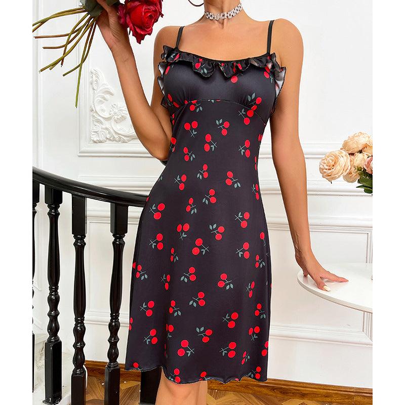 Sexy lingerie, sexy women's suspender, cherry heart printed home cloth Gifts for You 'n Me Sexy lingerie, sexy women's suspender, cherry heart printed home cloth Gifts for You 'n Me