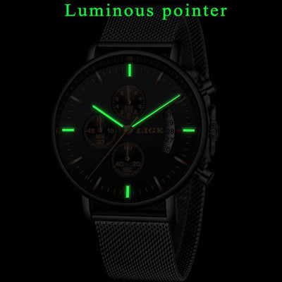 LIGE Fashion Mesh Strap Waterproof Men's Watch