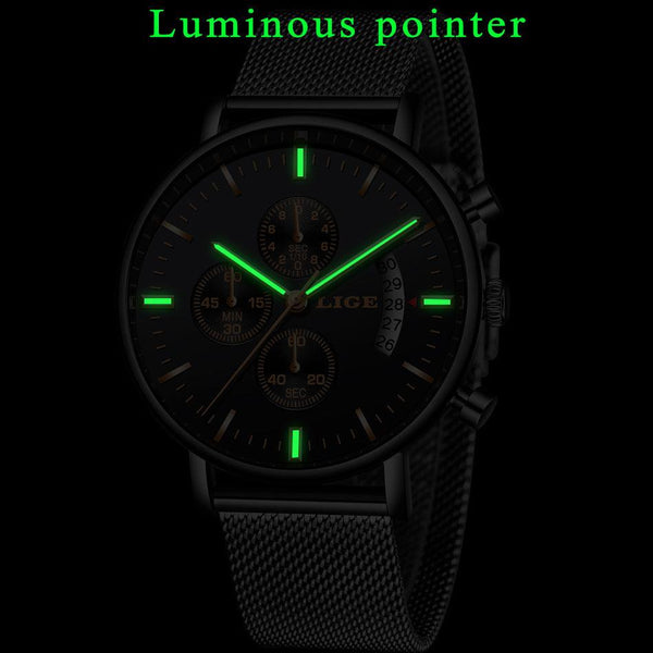 LIGE Fashion Mesh Strap Waterproof Men's Watch