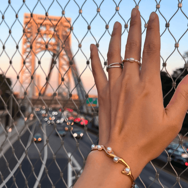 Gold Pearl Open Bangle Bracelet