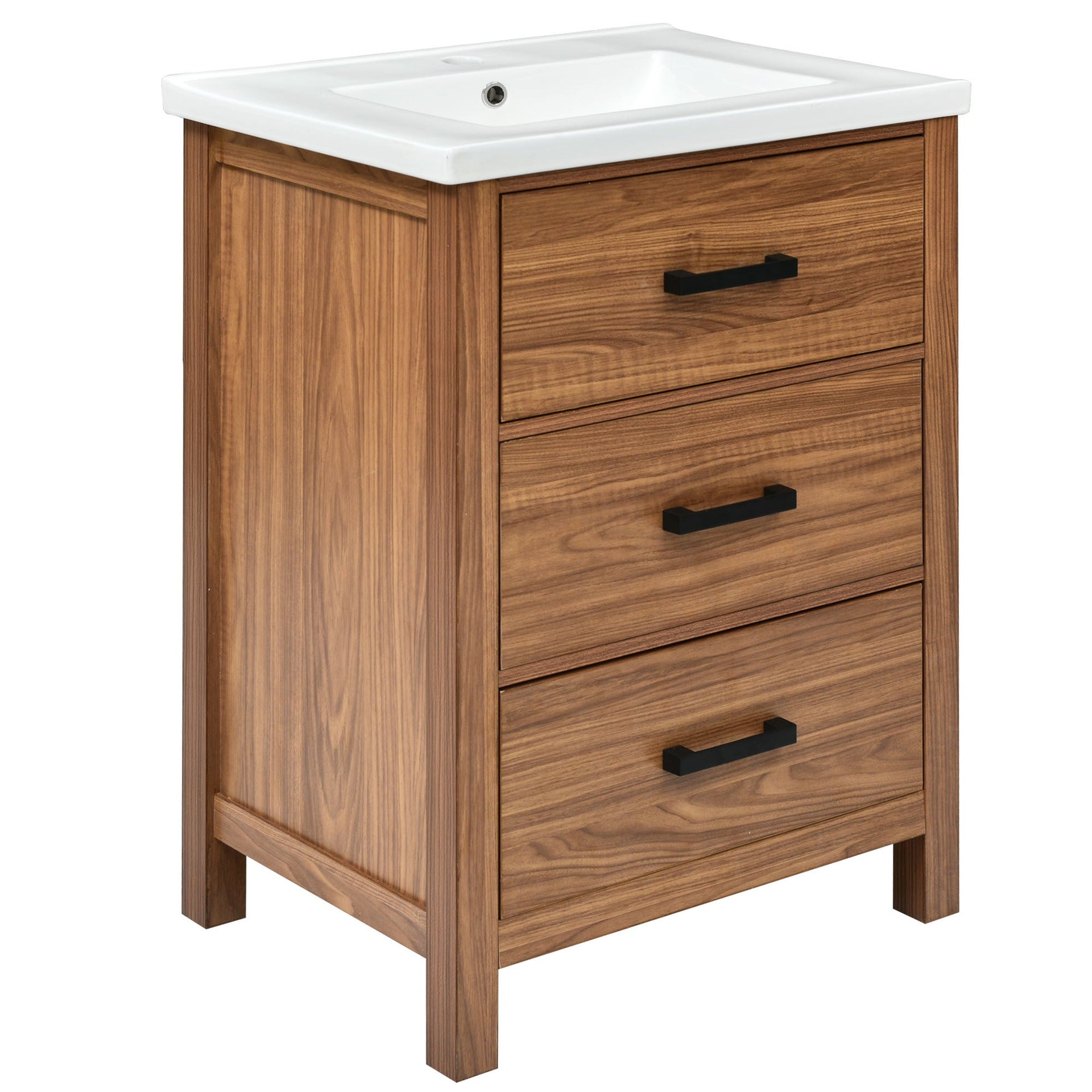 24'' Bathroom Vanity with Ceramic Basin Sink, Modern Bathroom Storage Cabinet with 3 Drawers, Freestanding Bathroom Vanity Cabinet with Single Sink (Same as SW000108AAP)