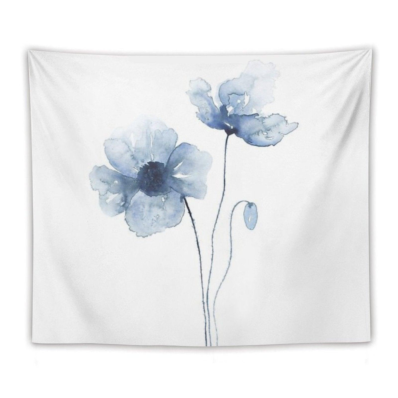Blue Watercolor Poppies Tapestry