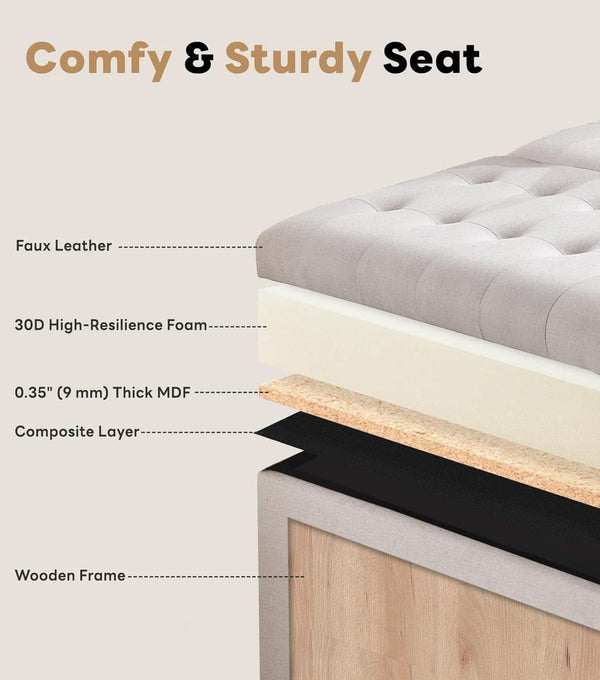 Beige Oversized Storage Ottoman Featuring Lift Top