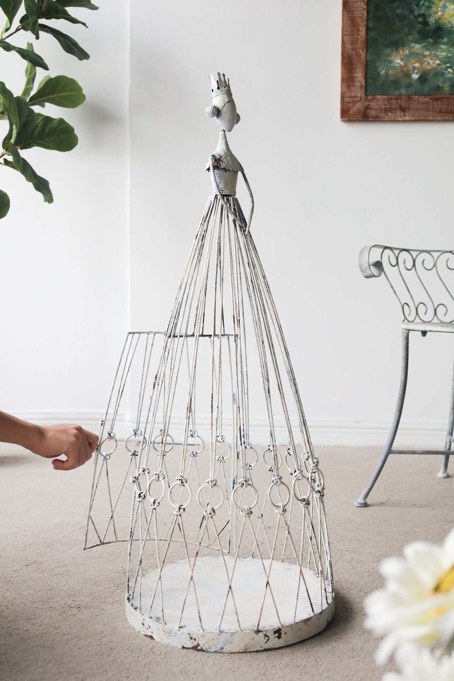 13.5x13.5x34' Distressed White Finish Princess Birdcage Birdhouse, Garden Outdoor Decor