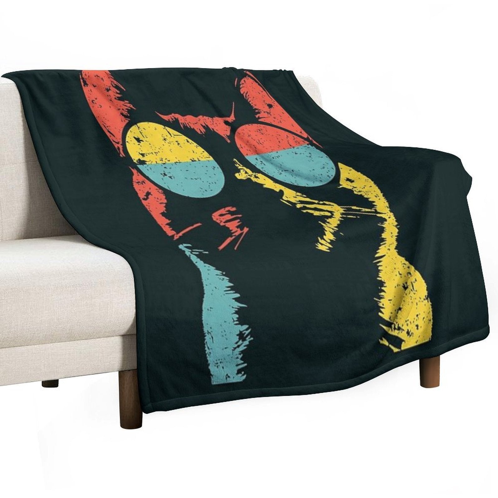 Trendy Cat in Retro Shades – Feline Cool Factor Compact Throw Blanket