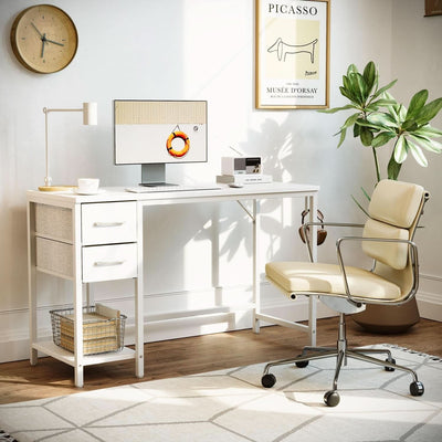 47 Inch White Ergonomic Executive Desk With Drawers