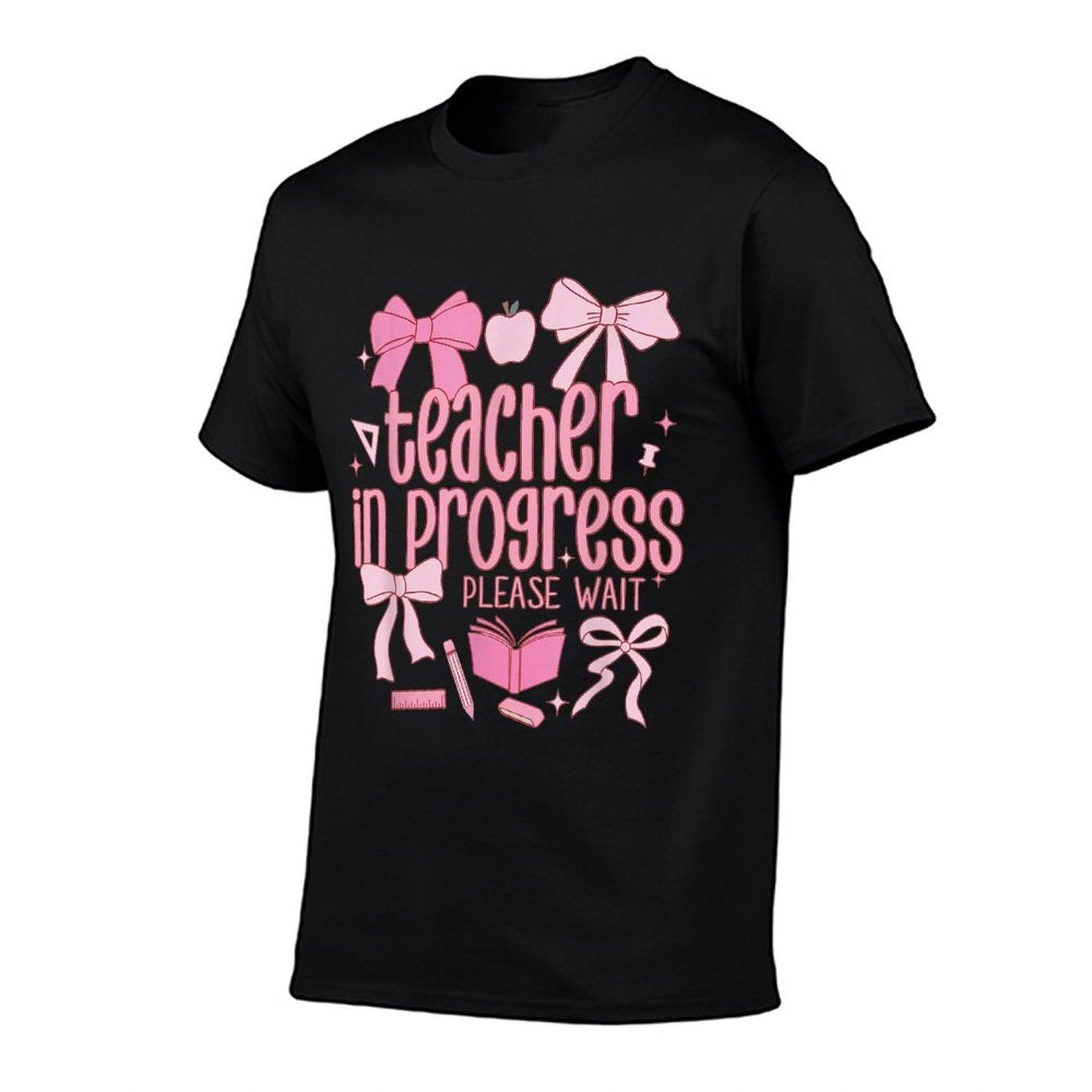 Women Teacher in Progress Coquette Pink Bow Future Teacher T-Shirt