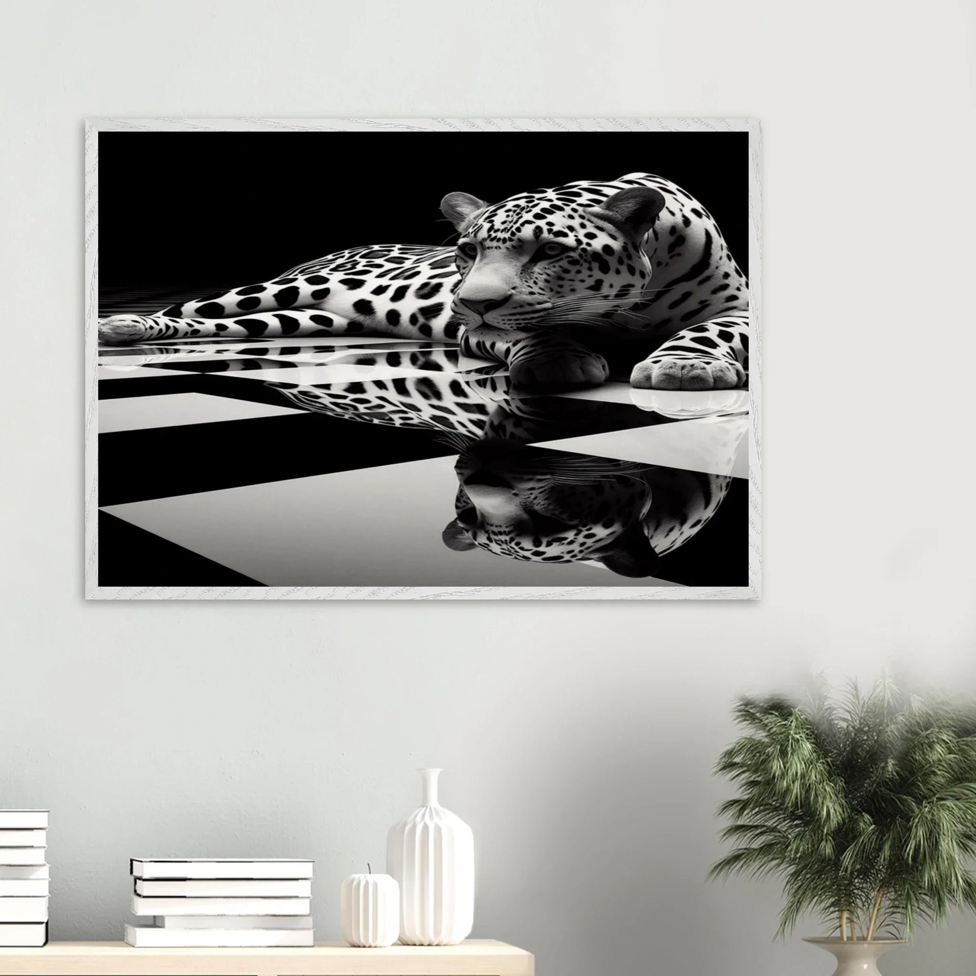 Leopard Black and White Mounted Framed Poster – Premium Oak or Ash Frame