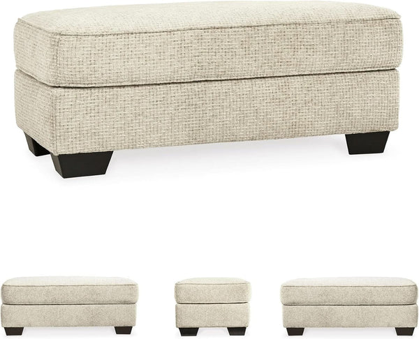 Beige Chenille Upholstered Ottoman With Cushioned Comfort