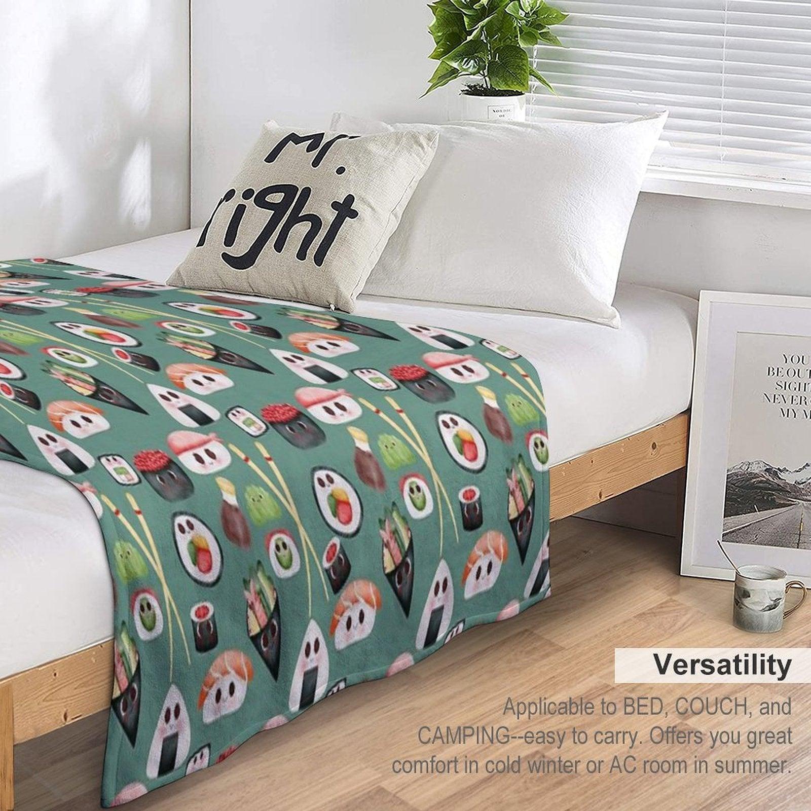 Kawaii Sushi Squad – Cute Japanese Food Illustration Throw Blanket