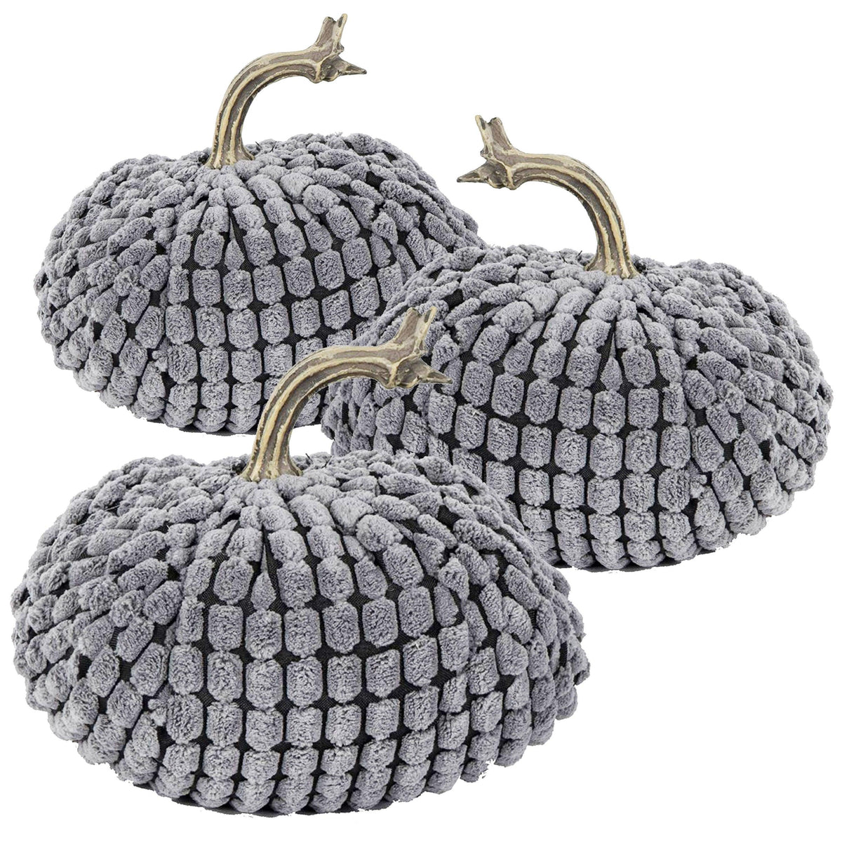 Set of 3 Gray Fabric Decorative Pumpkins