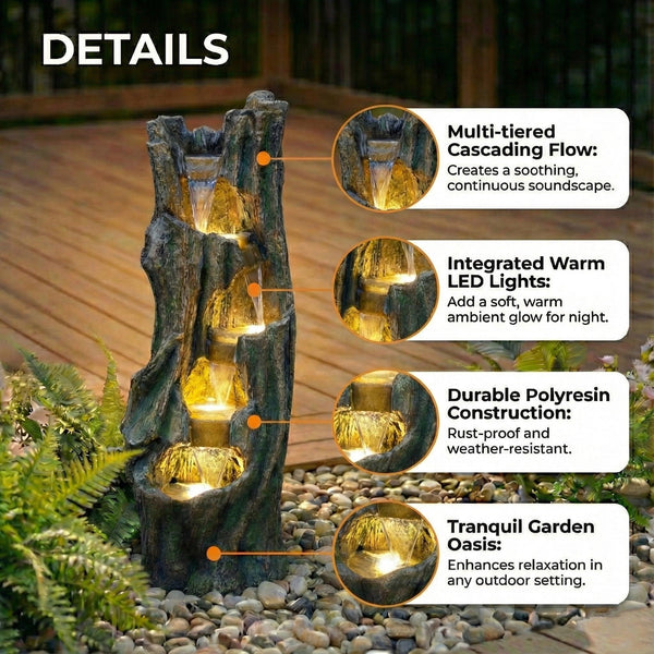 Resin Tree Trunk Outdoor Fountain 39 Inch with LED