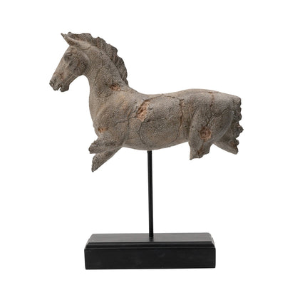 Antique Horse Statue on Stand — Defiance Spirited Horse Accent Sculpture