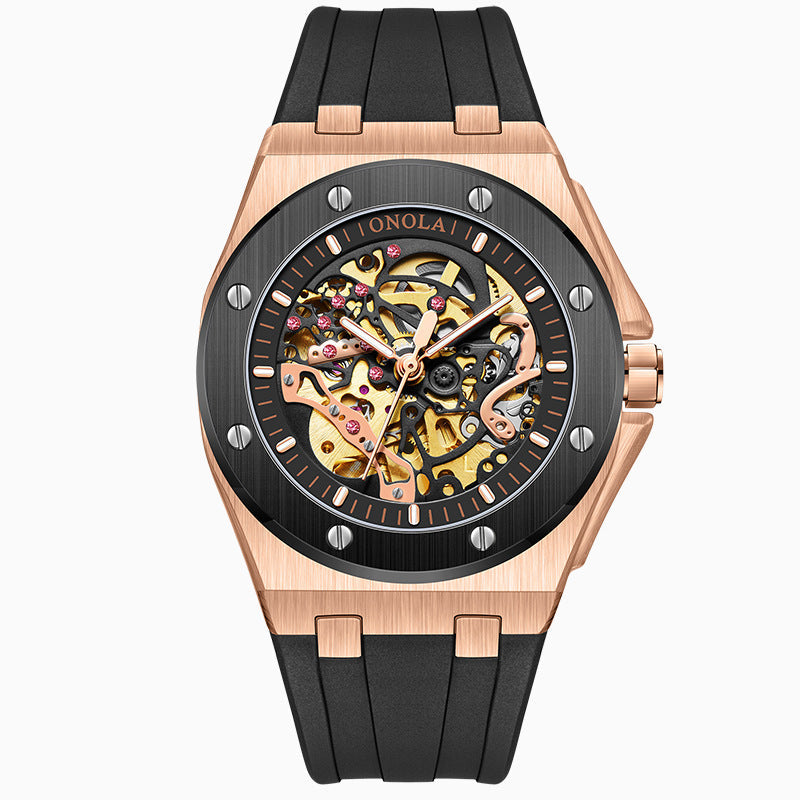 Fully automatic mechanical watch for men fashionable multi-color silicone tape waterproof watch