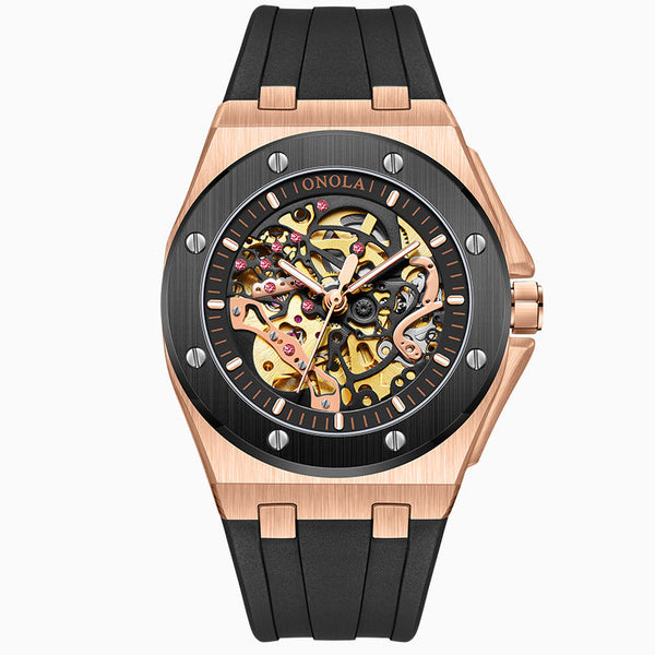 Fully automatic mechanical watch for men fashionable multi-color silicone tape waterproof watch