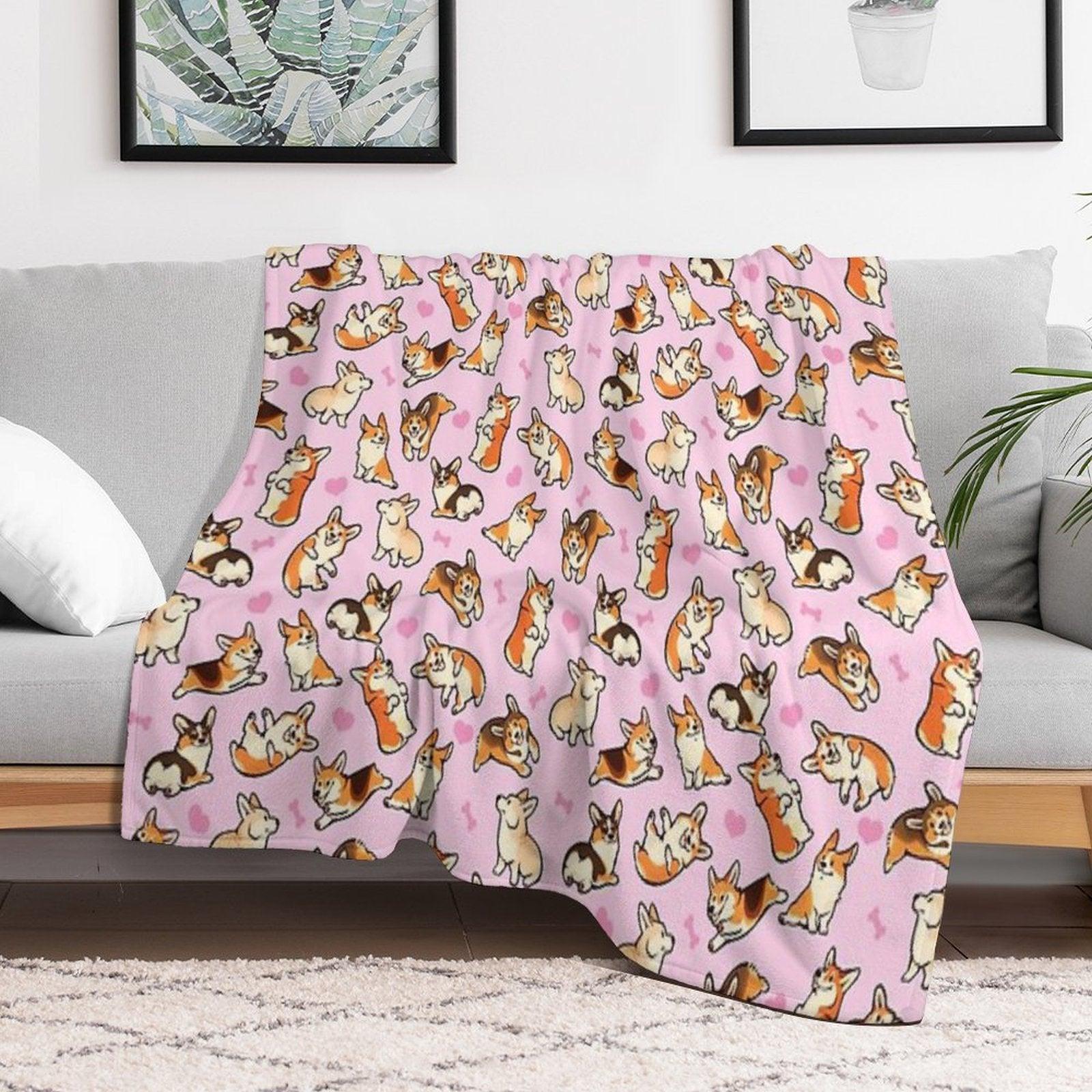 Lovey Corgis in Pink Throw Blanket