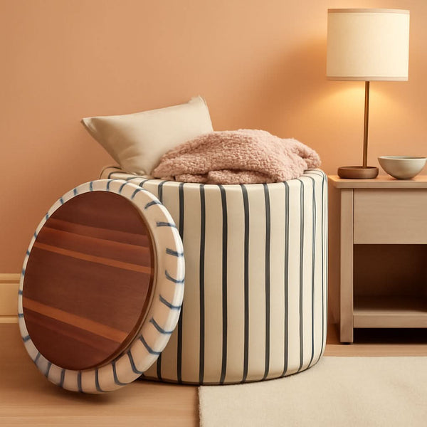 EighteenInch Round Storage Ottoman With Removable Tray