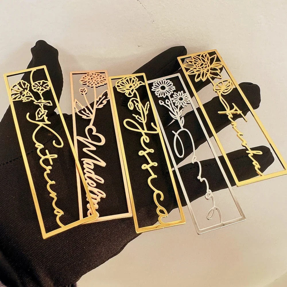 Stainless steel colored birthday flower bookmark personalized DIY hollow out style drip oil letter graduation gift