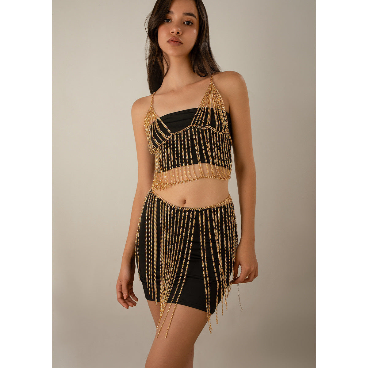 Sexy Multi layer Chain Tassel Body Chain Street Photography Personalized Nightclub Style Performance Clothing Accessories