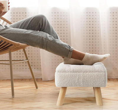 Cream Velvet Storage Ottoman With Extra Cushioning