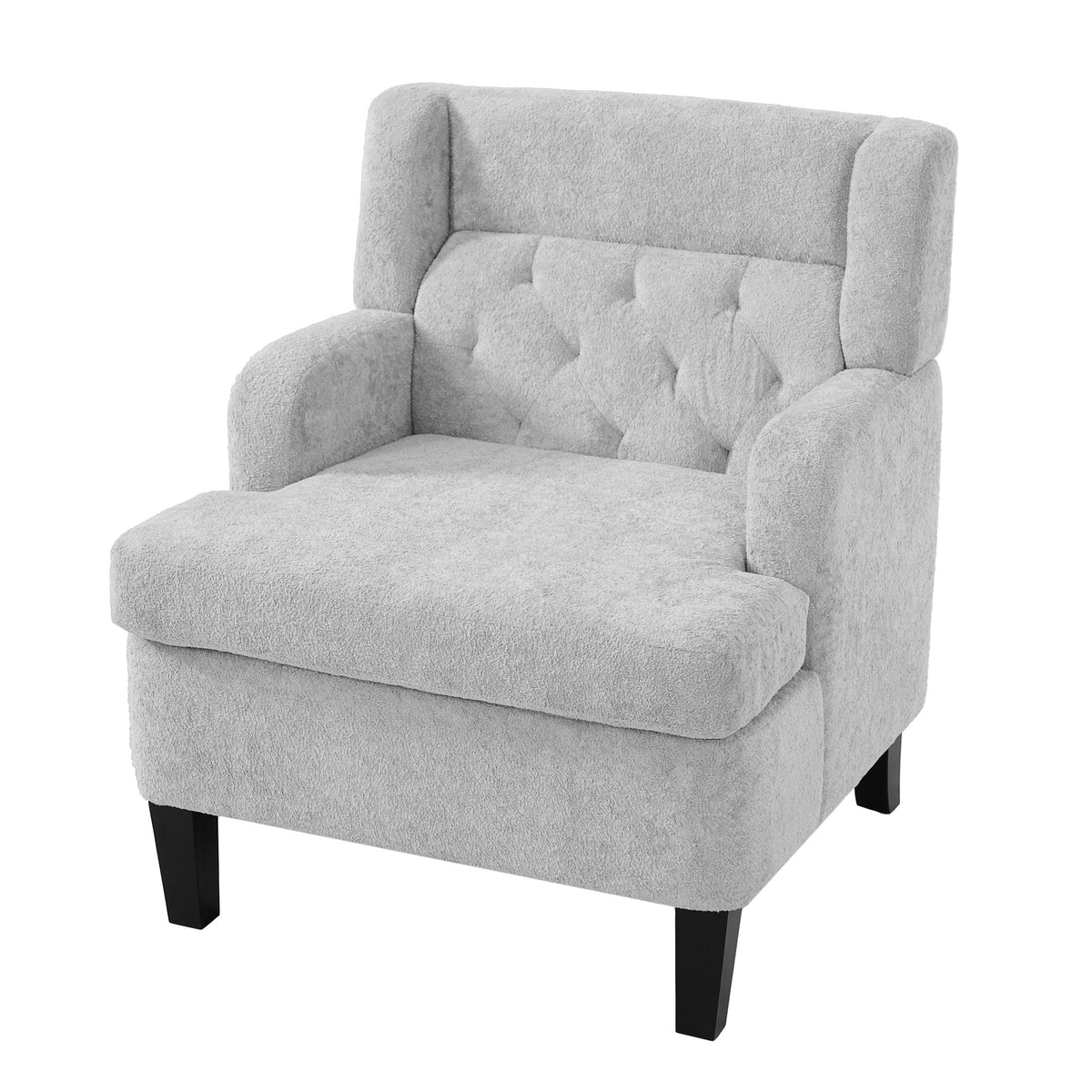 Modern Light Grey Tufted Accent Chair with Plush Upholstery & Wood Legs
