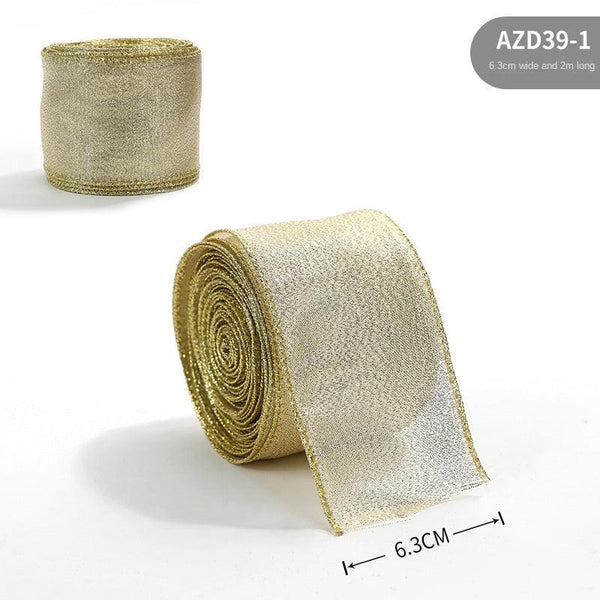New Gold Onion Cloth Christmas Ribbon Gold Powder Decorative Bow Material Christmas Wire Edge Weaving Ribbon Decoration