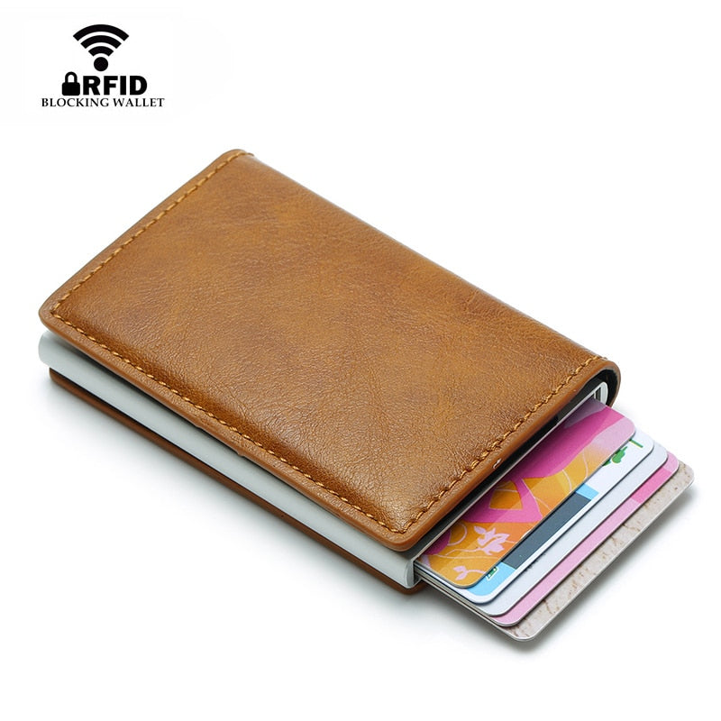DIENQI Top Quality Wallet Men Money Bag Mini Purse Male Vintage Automatical Aluminium Rfid Card Holder Wallet Small Smart Wallet