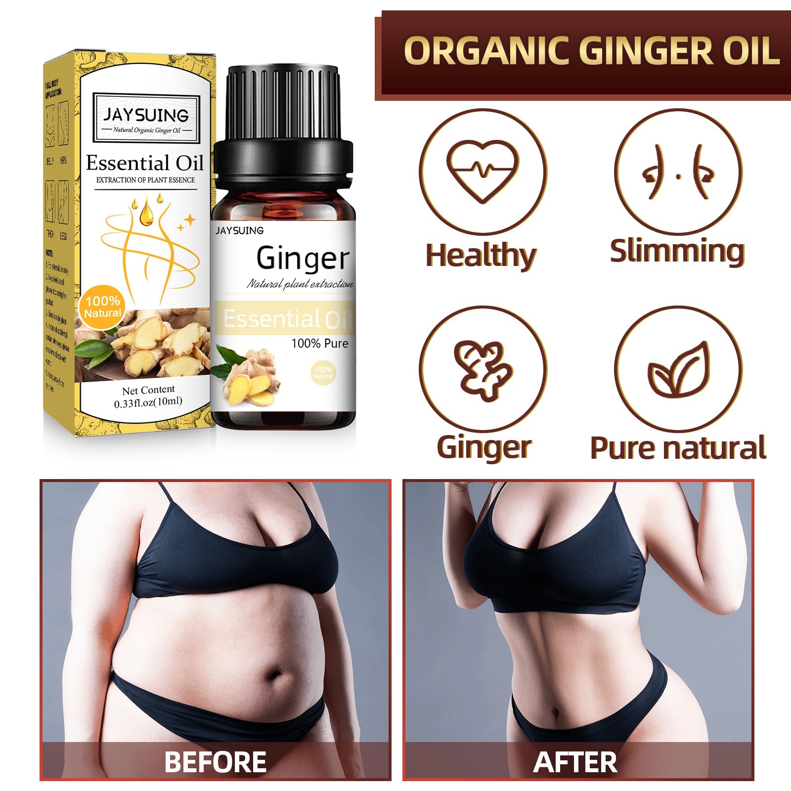 Organic Ginger Oil, Massage Firming Toning And Relieving Muscle Tension Body Beauty Essential Oil