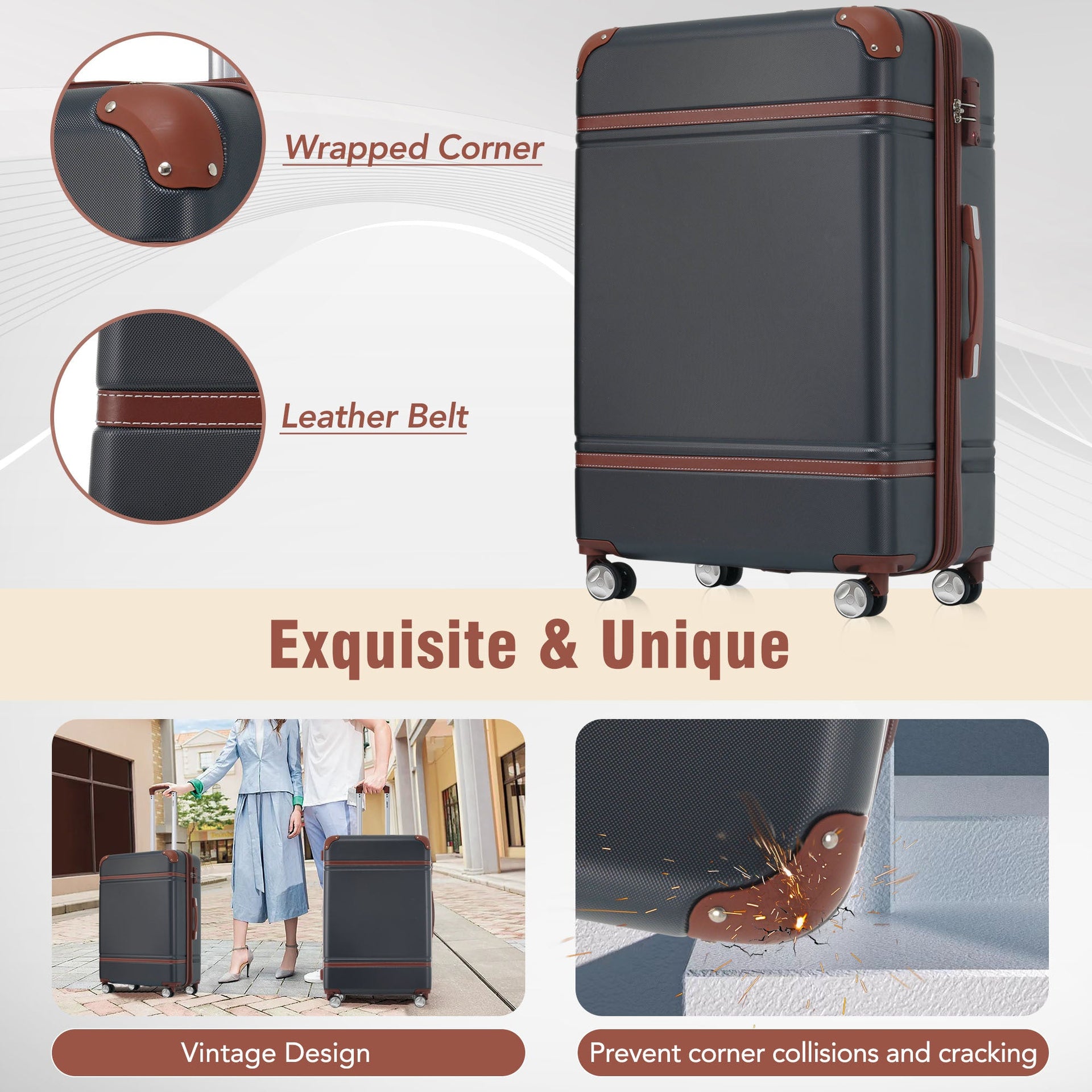 Hardshell Luggage Sets 3 Pieces 20'+28' Luggages and Cosmetic Case Spinner Suitcase with TSA Lock  Lightweight,Black