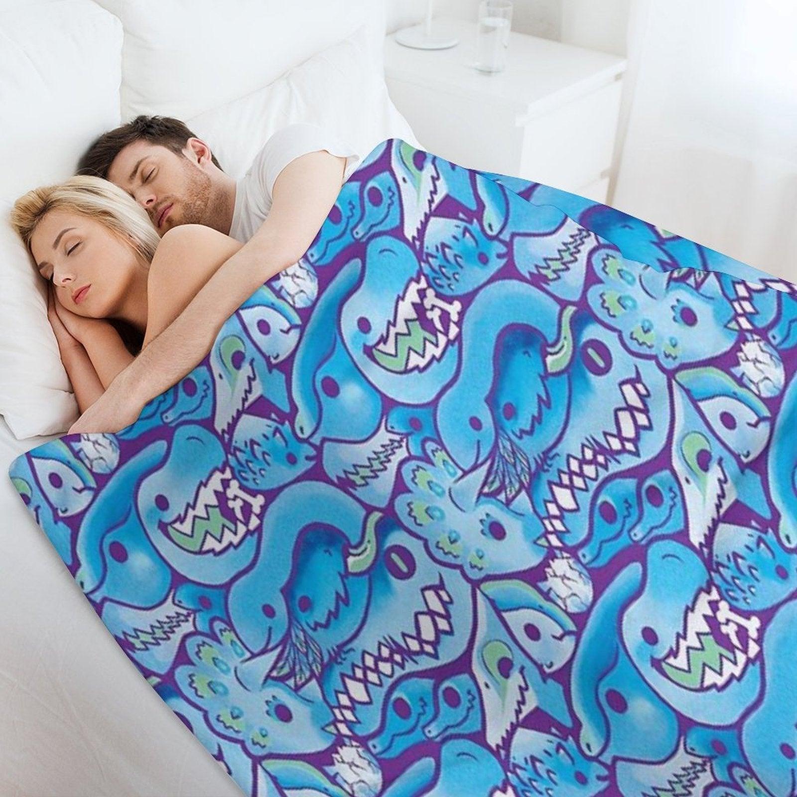 Dinosaur Pattern in Blue Throw Blanket