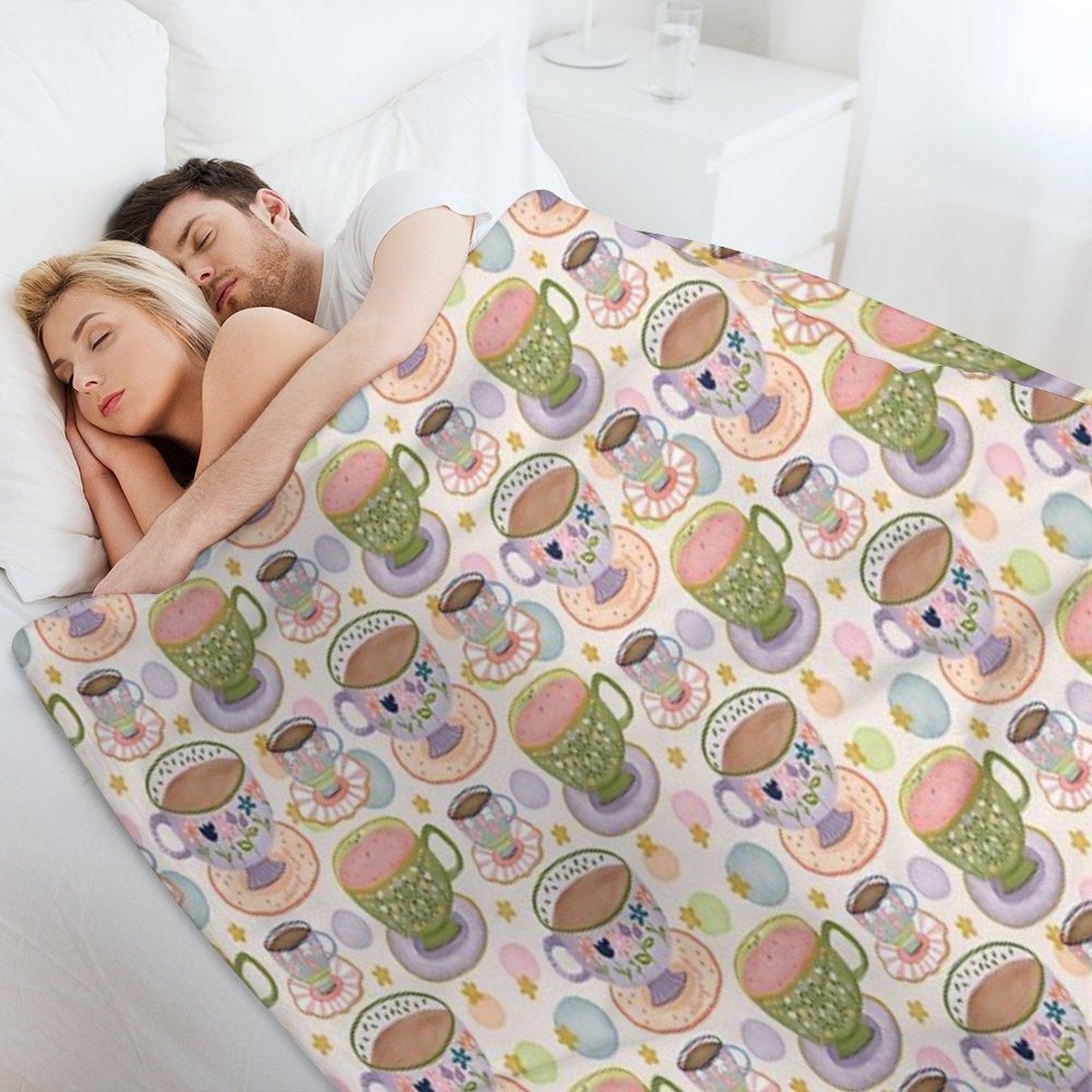 Fancy A Cup of Tea Watercolour Pattern Throw Blanket