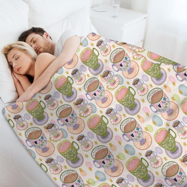 Fancy A Cup of Tea Watercolour Pattern Throw Blanket