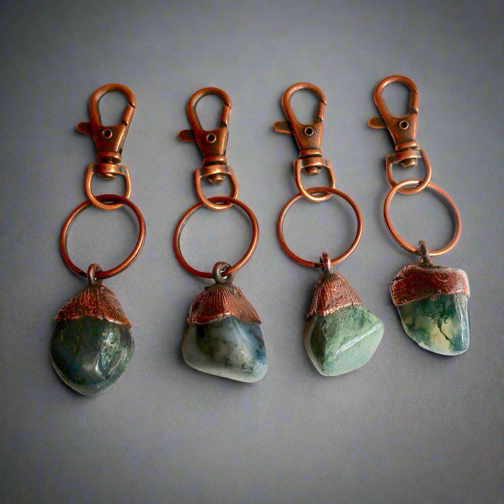 Moss Agate Keychain in Copper - Boho | Handmade by Blackbird & Sage