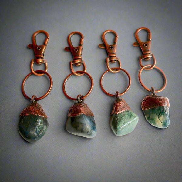Moss Agate Keychain in Copper - Boho | Handmade by Blackbird & Sage