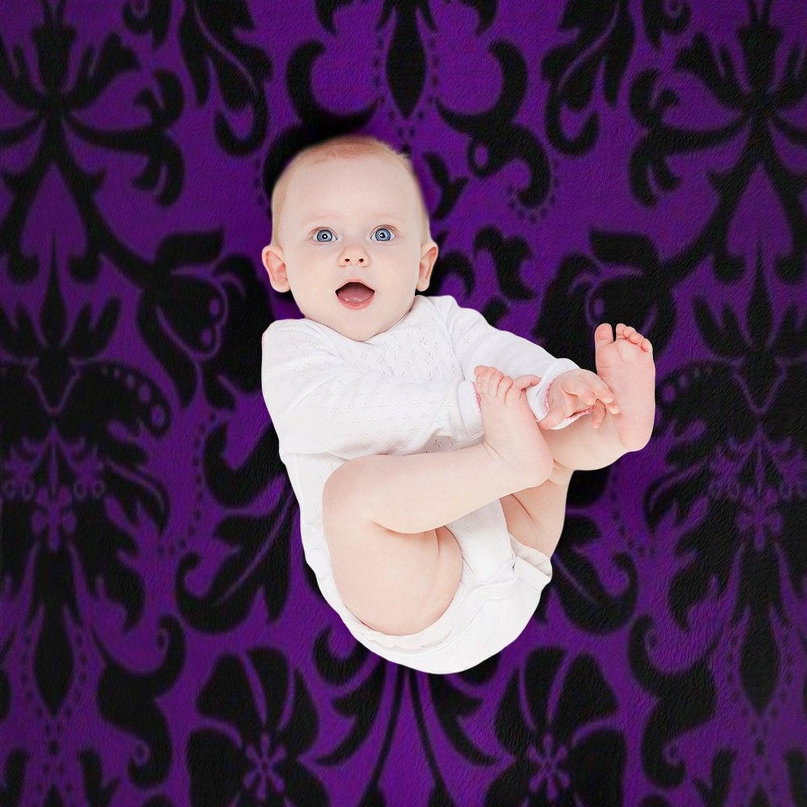 Purple And Black Damask Pattern Design Throw Blanket
