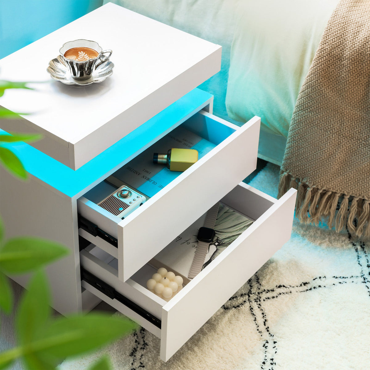 LED Nightstand with 2 Drawers for Bedroom