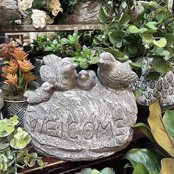Cement Birds Statue Outdoor Welcome Sign