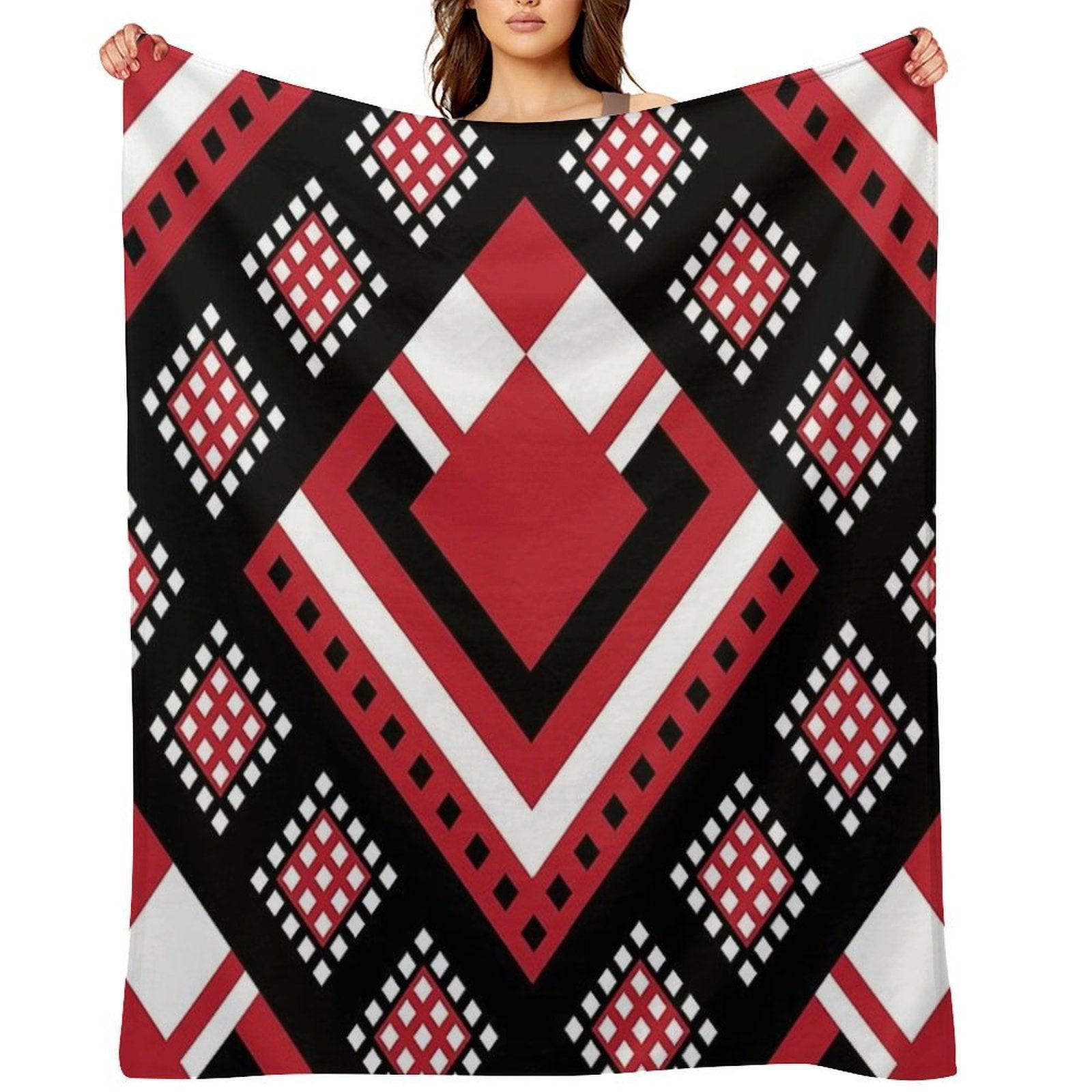 Modified Traditional Retso Pattern- Zimbabwe (Red, White And Black) Throw Blanket