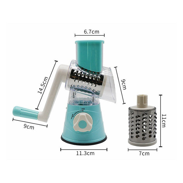 5-in-1 Cheese Grater: Gourmet, Rotary with Hand Crank, 10 Blades (3 Blades-C), for Cheese & Vegetable Slicing.
