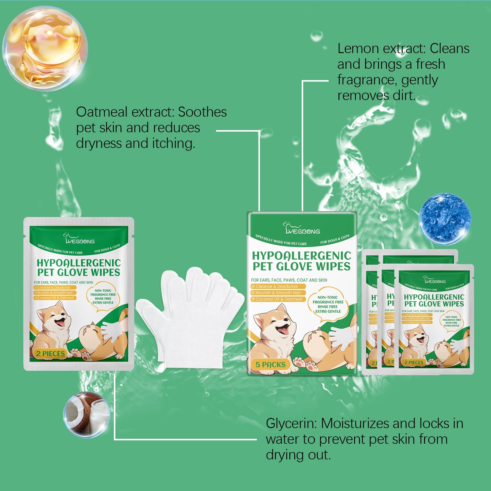 Pet Disposable Cleaning Gloves Dog Cat Hair And Skin Gentle Cleaning Care Gloves